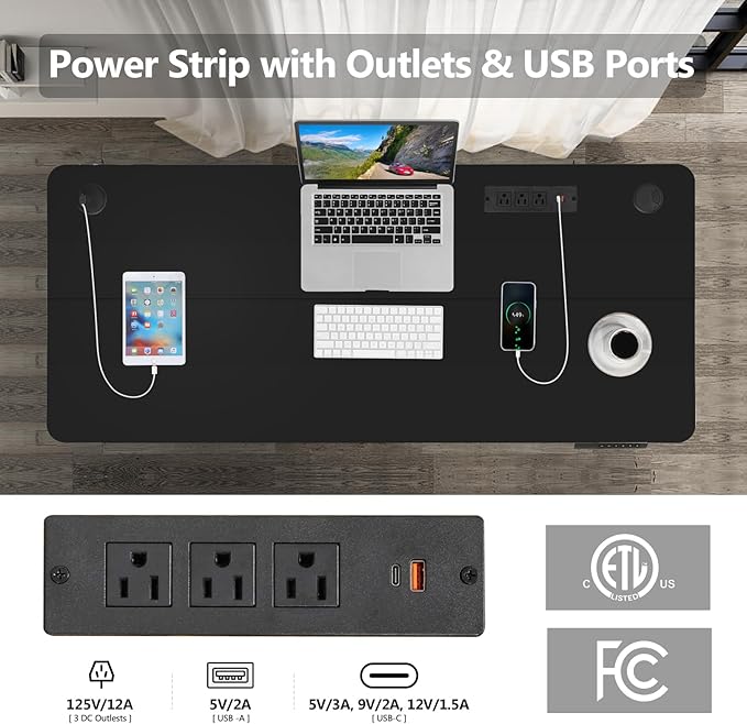 farexon arexon Electric Standing Desk 63 x 24In with Charging Station, Rolling Stand up Desk with Oversized Mouse Pad, 2 USB Ports & 3 Power Outlets, 4 Casters, 4 Preset Heights Easy to Set（Black