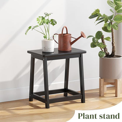 Black Wood end Table, Small Bench Seat, Wood Bathroom Vanity Bench, Plant Stand, Shoe Changing Handmade Stool for Kids or Adults (Black, Large)