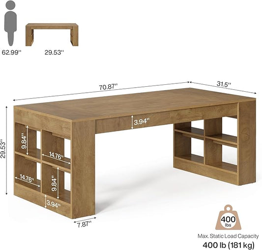 Tribesigns 71-Inch Executive Desk, Large Computer Office Desk with Storage Shelves, Modern Wood Writing Table Business Furniture Workstation for Home Office, Rustic Brown