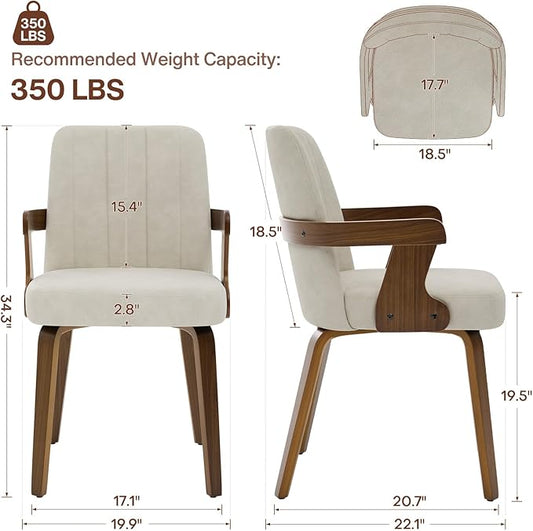 Kitchen Dining Chairs Set of 4, Faux Leather Upholstered Dining Room Chairs with Wood Arms and Legs, Mid Century Modern Kitchen Side Chair for Living, Bedroom, Restaurant, Walnut/Beige