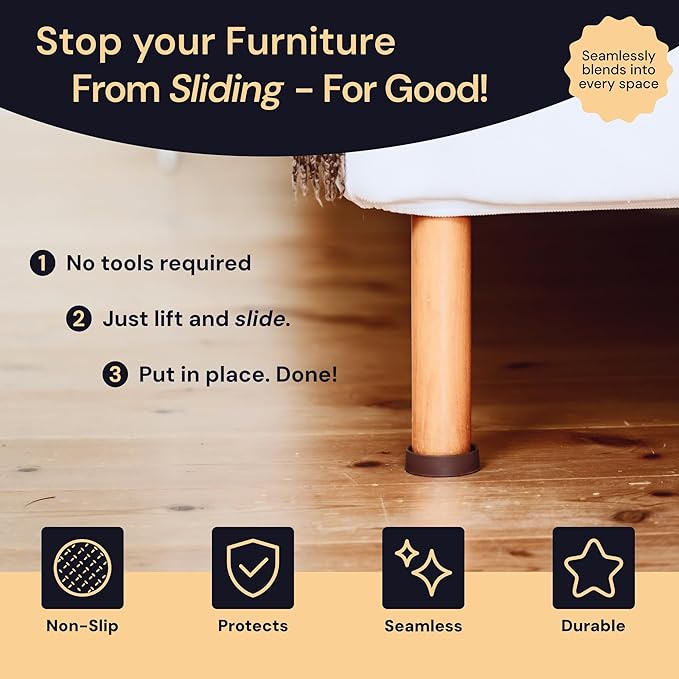 CasterMaster Chair Leg Floor Protectors & Furniture Sliders - 2 in x 2 in Round Brown Set of 4 - Non Slip Furniture Pads for Hardwood Floors & Noise Reduction