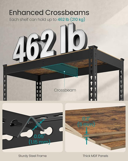 SONGMICS 5-Tier Storage Shelves, Load 2310 lb, Garage Storage, Boltless Assembly, Adjustable Shelving Unit, 17.7 x 35.4 x 70.9 Inches, for Study Shed Basement, Black and Rustic Brown UGLR450B11
