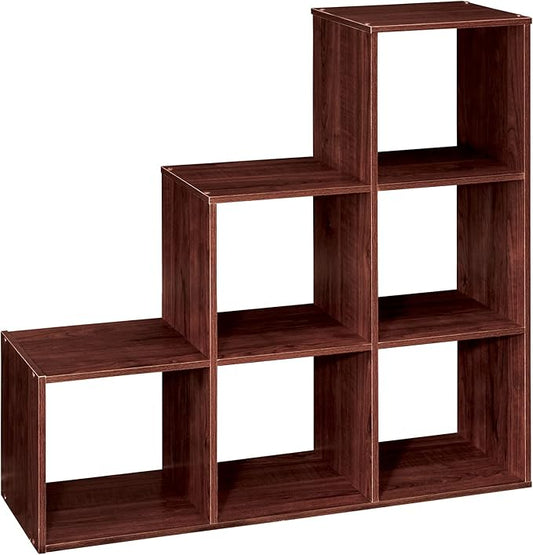 ClosetMaid Cubeicals 3-2-1 Cube Storage Shelf Organizer Bookshelf, 3 Tier, Steps, Corner Unit, Easy Assembly, Wood, Dark Cherry Finish