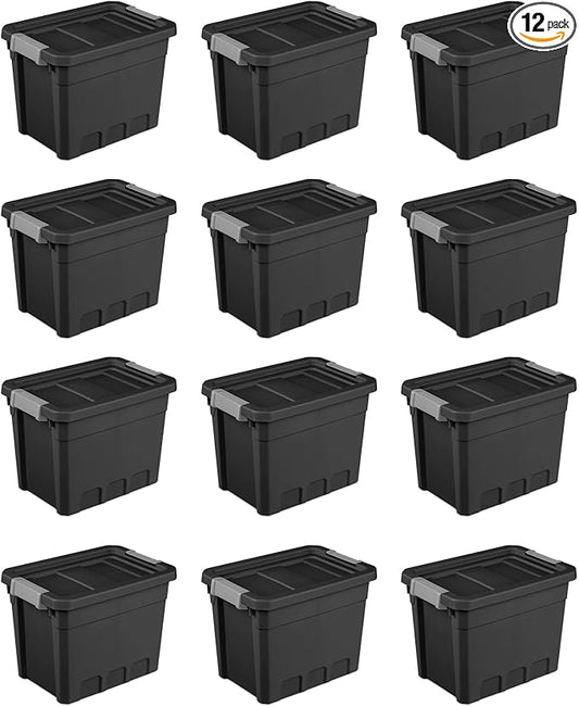 Sterilite 12-Pack Plastic Storage Bins with Lids, Stackable Containers, 7.5 Gallon, Black