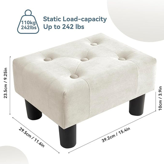 Poofzy Small Foot Stool Ottoman, Velvet Ottoman Foot Rest with Legs, Rectangle Foot Rest for Couch, Footstools and Ottomans Small for Living Room and Entryway (Beige)