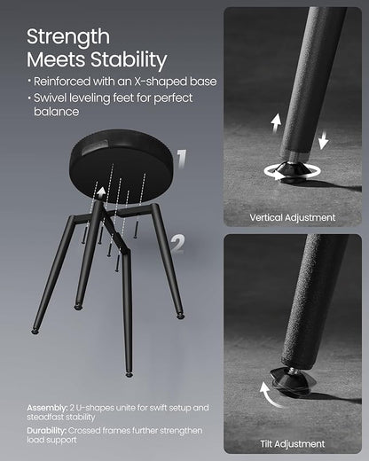 VASAGLE EKHO Collection - Dining Chairs Stools Set of 2, Upholstered Kitchen Chairs, Vanity Stools, Synthetic Leather with Stitching, Mid-Century Modern, 19-Inch Tall, Easy Assembly, Ink Black