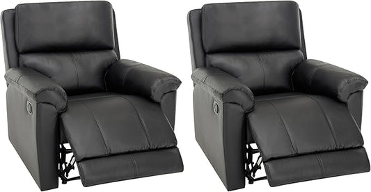 MINCETA Recliner Chairs,Modern 5" Wall Hugger Nursery Recliner with Overstuffed Arm and Back for Living Room,Set of 2,PU Leather in Black