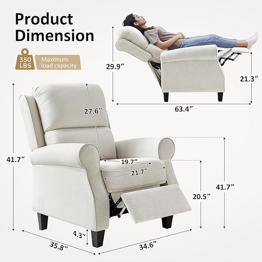 Recliner Chair for Living Room, Modern Reclining Sofa Home Theater Seating with Upholstered Push Back, Mid-Century Reclining Armchair with Lumbar Support, Bedroom, Reading Nook, Office, Set of 2