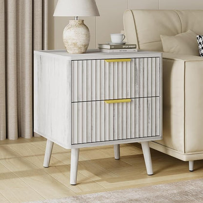 LYNSOM Fluted Dresser and Nightstand Sets 2 Piece, 2-Drawer Nightstands and 6-Drawers Dresser, Wood Bedroom Furniture Set for Home, Bedroom, Hallway, White