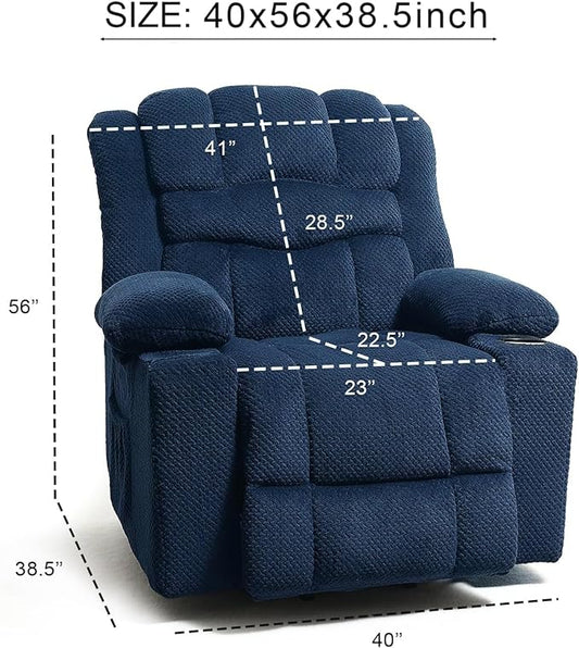 Power Lift Recliner Chair for Living Room Elderly with Massage Recliners Footrest Cup Holder Oversized Electric Heated Reclining Single Sofa Chairs Storage (Cyan)