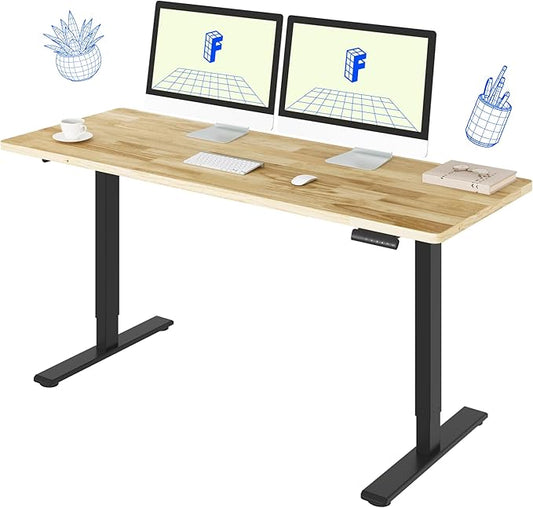 FLEXISPOT E3 Solid Wood Dual Motor 63 x 24 Electric Standing Desk Sit Stand Desk, Holds 220 lbs, Adjustable Height w/Memory Presets, Butcher Block Rubberwood Desktop & Black Frame, Ships in 2 Boxes