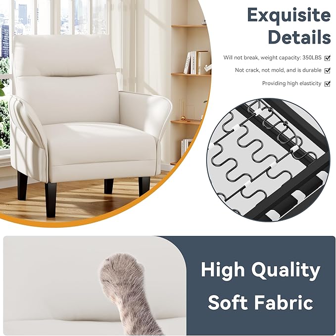 HAOBO Home Modern Accent Chair PU Leather Upholstered Armchair Living Room Chairs Office Chair Leisure Chairs Beige