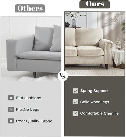 Kingfun 3 Seater Couch, Mid Century Modern Sofa with Rolled Arms and Deep Seats, Fluffy Comfort for Living Room, Apartment, Easy Assembly, Khaki