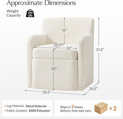 HULALA HOME Upholstered Dining Chair Set of 2 with Smooth-roling Castors, Modern Fabric Side Dining Room Chairs with Built-in Storage, Multi-Purpos Kitchen Chairs for Living Room, Beige