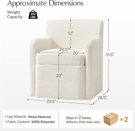 HULALA HOME Upholstered Dining Chair Set of 2 with Smooth-roling Castors, Modern Fabric Side Dining Room Chairs with Built-in Storage, Multi-Purpos Kitchen Chairs for Living Room, Beige