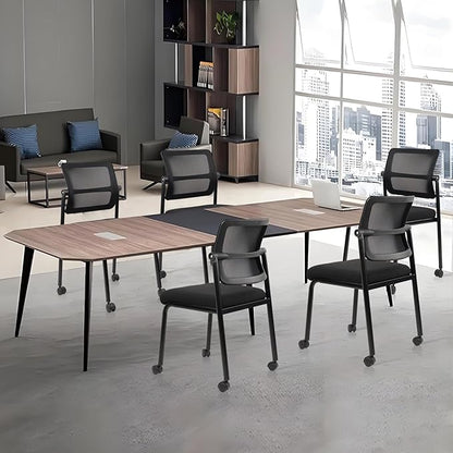 CLATINA Stacking Armless Office Guest Chair with Wheels, Stackable Mesh Waiting Room Reception Desk Chairs with Adjustable Backrest for Conference Lobby Side School, Black