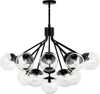 KICHLER Silvarious 16-Light Convertible Chandelier, Soft Modern Light with Clear Glass in Black, for Dining Room, Living Room or Foyer (26" x 38"), 52702BKCLR