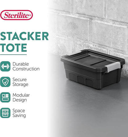 Sterilite 12-Pack Plastic Storage Bins with Lids, Stackable Containers, 4 Gallon, Black