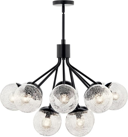 KICHLER Silvarious 12-Light Convertible Chandelier, Soft Modern Light with Clear Crackled Glass in Black, for Dining Room, Living Room, Bedroom or Foyer (22.25" x 30"), 52701BK