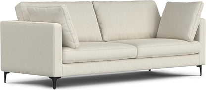 SIMPLIHOME Ava Sofa and Ottoman in 100% Recycled Polyester Performance Fabric, Cream, 90-inch-wide 3-Seater Couch and Matching 36-inch-wide Table Ottoman for Living Room, 2-Piece Set