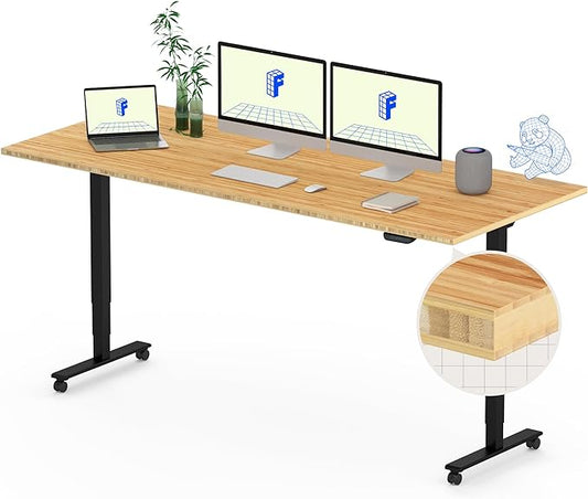 FLEXISPOT E6 MAX Bamboo 72x30 Inch Dual Motor 3-Stage Heavy Duty Standing Desk, 330lbs Weight Capacity, Height Adjustable Desk w/Cable Management & Wheels (Solid Bamboo Desktop + Black Frame)