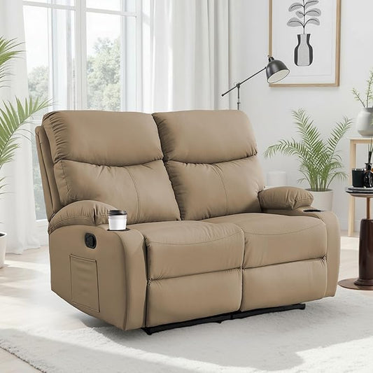 Manual Reclining Loveseat Anti-Scratch Loveseat Recliner Sofa with Side Pocket and Cupholders Wall Hugger 2 Seat Reclining Sofa Chair for RV Living Room Meeting Room Bedroom Apartment