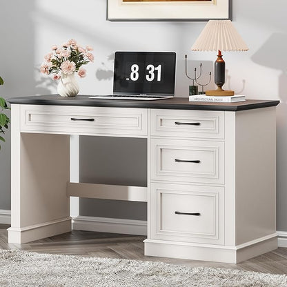 Farmhouse 47" Executive Desk, Computer Desk with Drawers and File Drawer, Workstation Computer Desk with Charging Station for Home Office, Study,Black.