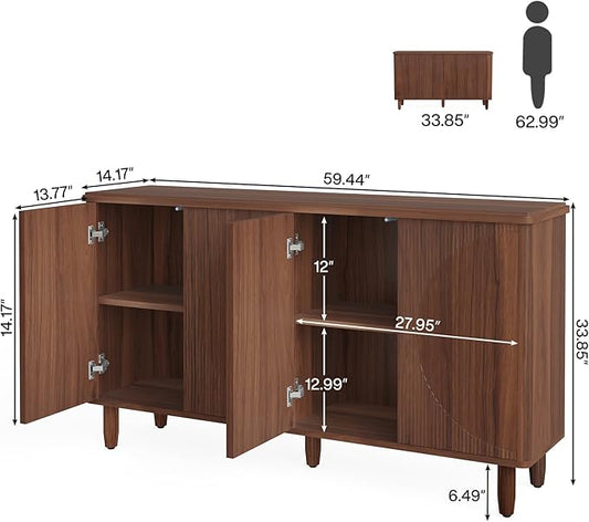 Tribesigns Buffet Cabinet Sideboard with Storage, Modern Storage Cabinet Sideboard Buffet Table with Doors for Living Room Kitchen Dining Room (Brown)