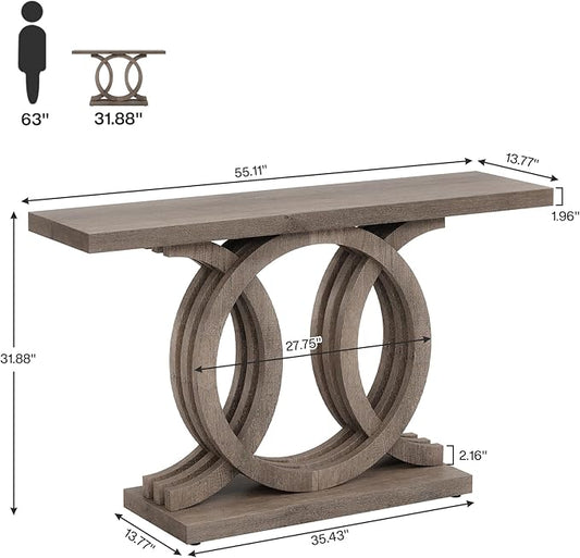 Tribesigns 55-Inch Console Table with Geometric Wood Base, Modern Entryway Table with Thick Tabletop for Living Room, Hallway, Foyer, Brown