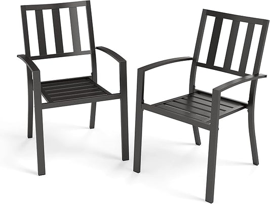 PHI VILLA Metal Outdoor Dining Chairs Set of 2 - Stackable Black Patio Chairs, 300lb Capacity (Stripe)