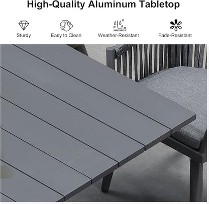 PURPLE LEAF 7 Pieces Patio Dining Set with Outdoor Aluminium Dining Table and Woven Rattan Chairs Modern Metal Furniture Cushions Sets for Garden Yard Indoor Decor Kitchen Grey