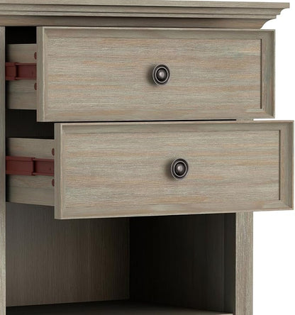 SIMPLIHOME Amherst SOLID WOOD 24 Inch Wide Traditional Bedside Nightstand Table in Distressed Grey, For the Living Room and Bedroom