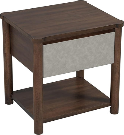 Christopher Knight Home Zeri Bedroom Nightstands Set of 2, Wood Nightstand with Drawers, Small Bedside Table Set of 2, End Table for Living Room, Multipurpose Storage Cabinet, Light Gray + Walnut