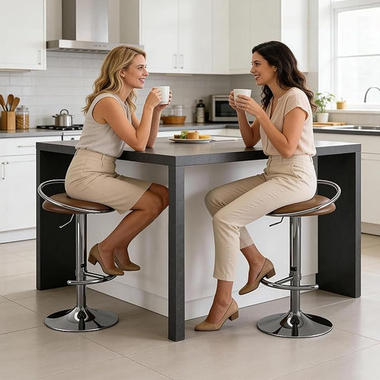 Bar Stools Set of 2, Adjustable Swivel Counter Height Barstools with Upholstered Seat, PU Leather Counter Stools for Bar, Kitchen Island, Dining Room, Gloss Black