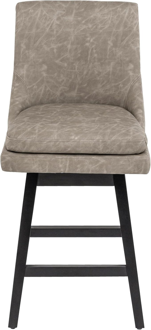 Bar Stools Set of 2, PU Leather Barstools, 26 Inch Upholstered Counter Stools with 14.2" High Back and Footrest, Swivel Counter Height Barstools for Kitchen Island Home Bar Greige