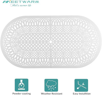 MEETWARM 9-Piece Outdoor Patio Dining Set, 8 Outdoor Dining Chairs and 1 Oval Table with 2" Umbrella Hole, All Weather Cast Aluminum Patio Funiture Set for Backyard, Garden, Patio,White