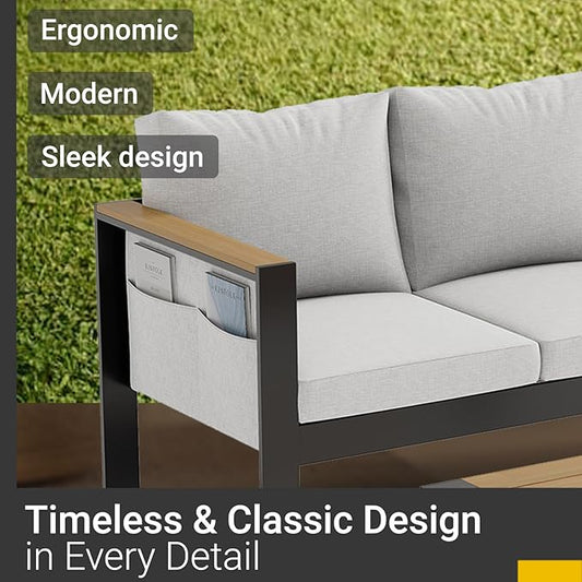 Corinth 2-Piece Aluminum Patio Conversation Set - Outdoor, Porch, Balcony, Yard, Gardern, All Weather,1 Ergonomic Design Love Sofa and 1 Coffee Table, White