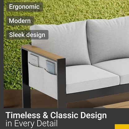 Corinth 2-Piece Aluminum Patio Conversation Set - Outdoor, Porch, Balcony, Yard, Gardern, All Weather, 1 Ergonomic Design 3 Seater Sofa and 1 Coffee Table, White