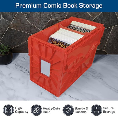 BCW Short Comic Book Bin | Holds 150 Comics | Stackable Plastic Storage | Acid-Free Organizer | Red, 2 Pack