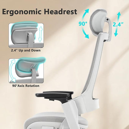CLATINA Ergonomic High Swivel Executive Chair with Adjustable Height Head 3D Arm Rest Lumbar Support and Upholstered Back for Home Office Gray Mesh/High Back