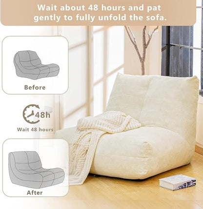 Bean Bag Chairs for Adults, Memory Foam Bean Bag Chair, Ergonomic Support Reading Floor Sofa Chair with Filler, Comfy Cozy Beanbag Couch for Bedroom Living Room （Beige Upgrade Sponge）