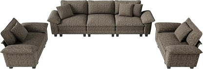 L-Shaped Cloud Modular Sofa Set, Deep Seat 3-Piece 5-Seater Sectional Couch & Removable Arms, Plush Chenille for Living Room - Smoky Gray