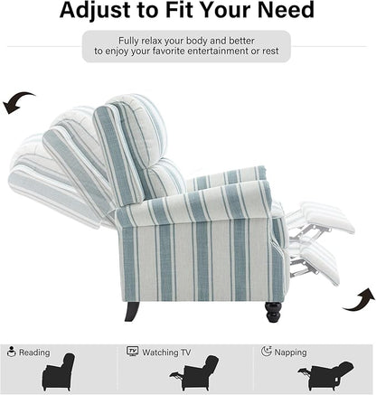 Recliner Chair, Modern Pushback Armchair with Adjustable Backrest & Footrest for Bedroom, Living Room, Blue Stripe,Set of 2