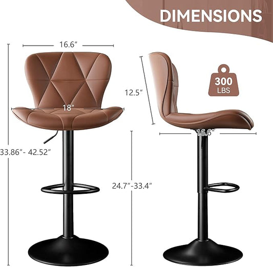 Bar Stools Set of 6,Adjustable Swivel Barstools, Faux Leather Bar Chairs,Upholstered Counter Height with High Backrest for Kitchen Island, Brown