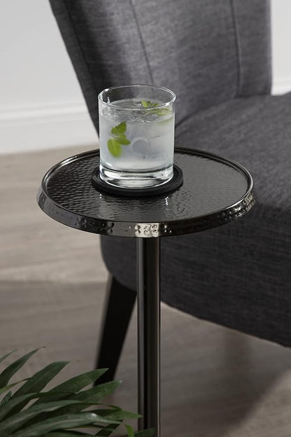 Kate and Laurel Sanzo Modern Pedestal Side Table; 9 x 9 x 23; Pewter; Decorative End Table with Hammered Tabletop