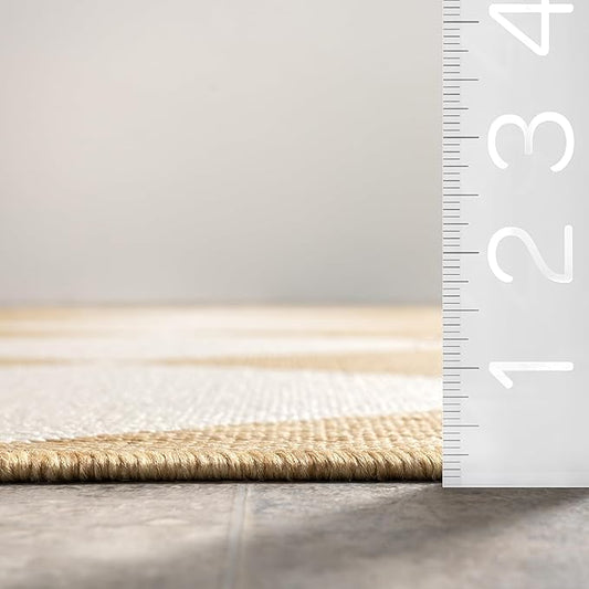 nuLOOM 4' x 6' Outdoor Performance Area Rug, Stain Resistant, Weather Resistant, High Traffic, Patio, Balcony, Outside, Sabina Tan
