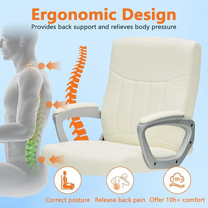 CLATINA Office Computer Desk Chair Executive Mid Back Chair Comfortable Ergonomic Managerial Chair Adjustable PU Leather Home Office Desk Chair Swivel, White 2PK