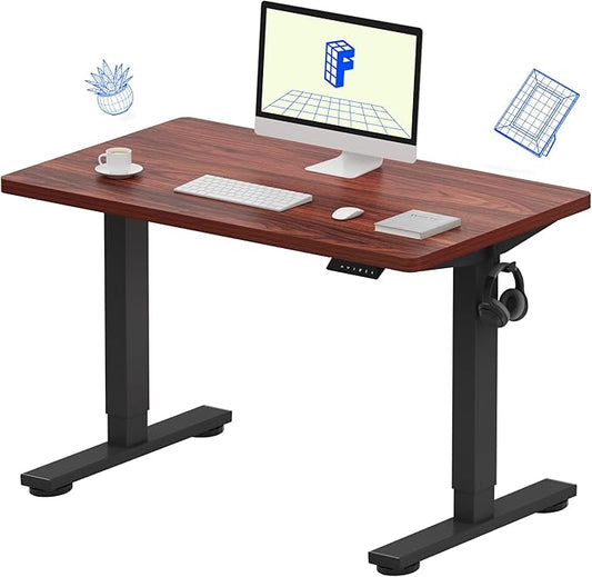 FLEXISPOT EN1 Whole-Piece Standing Desk 40x24 Electric Adjustable Height Small Heavy Duty Steel Stand Up (Black Frame + Mahogany Top, 2 Packages)
