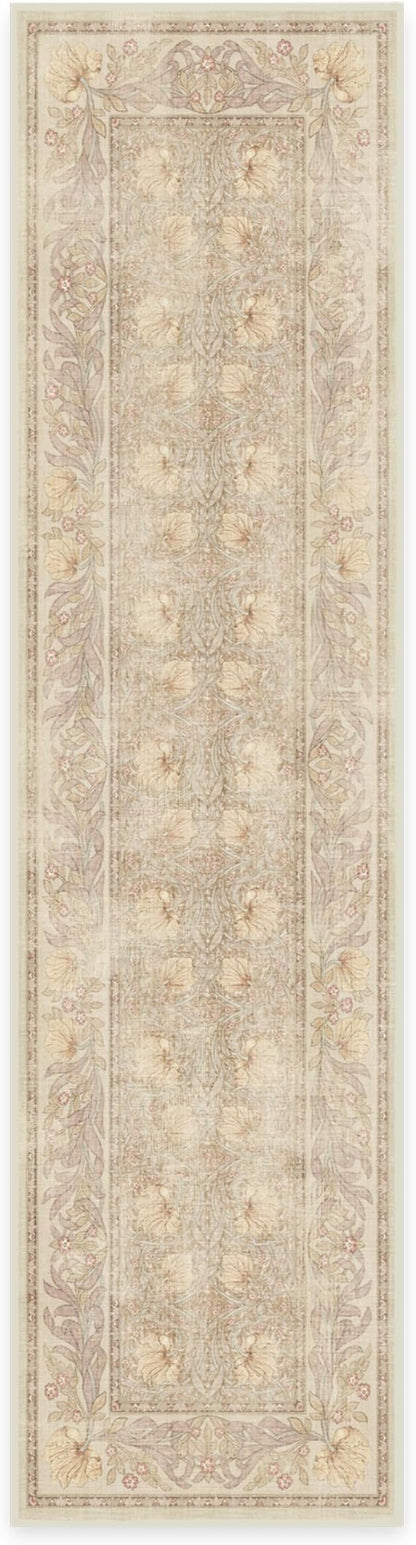 RUGGABLE x Morris & Co Machine Washable Runner Rug – Pimpernel Vintage Stone 2.5x10, Stain-Resistant, Non-Slip – Washable Rug for Hallway, Entryway, Living Room & Kitchen–with Cushioned Pad