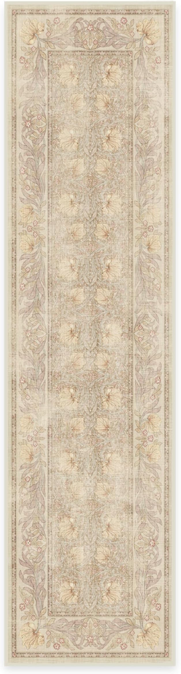 RUGGABLE x Morris & Co Machine Washable Runner Rug – Pimpernel Vintage Stone 2.5x10, Stain-Resistant, Non-Slip – Washable Rug for Hallway, Entryway, Living Room & Kitchen–with Standard Pad